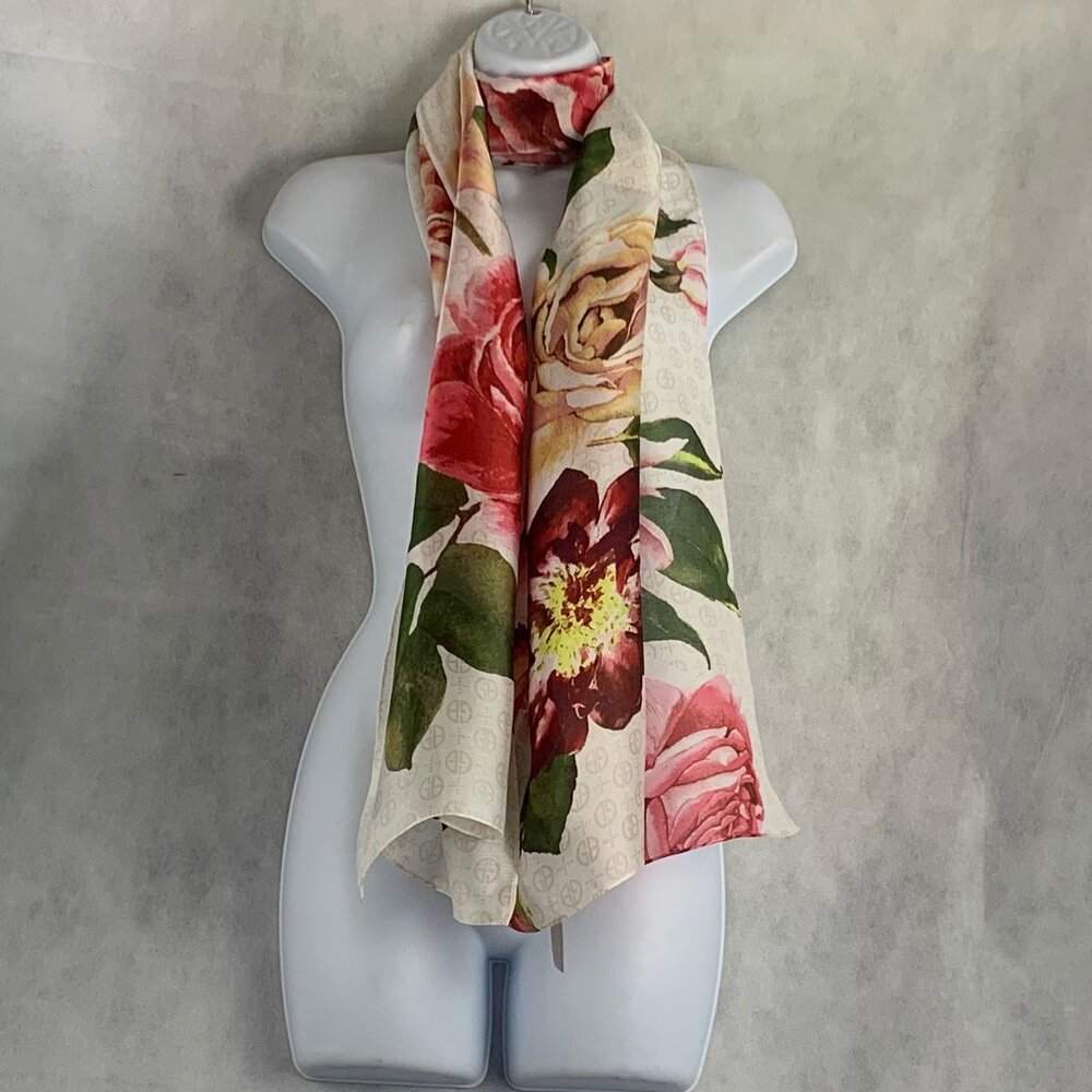 Giani Bernini Women's Peony Logo Oblong Floral Scarf, Ivory Multi, One Size